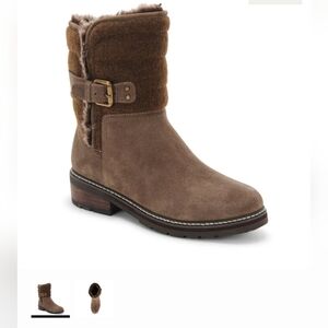 Blondo Women's Ankle Zip Vicky Leather Weatherproof Boot Buckle Dark Taupe 9.5